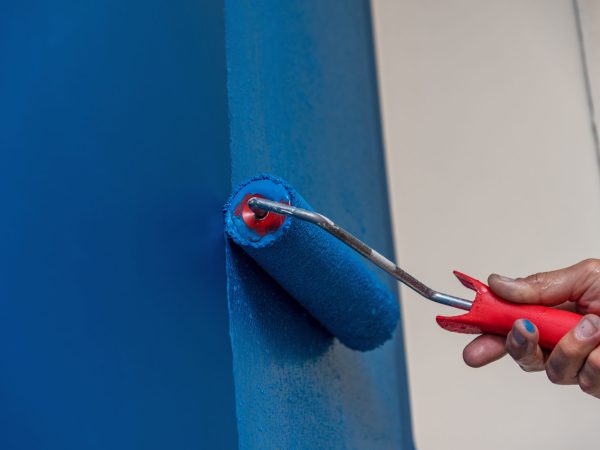 Decorator's hand painting wall with roller